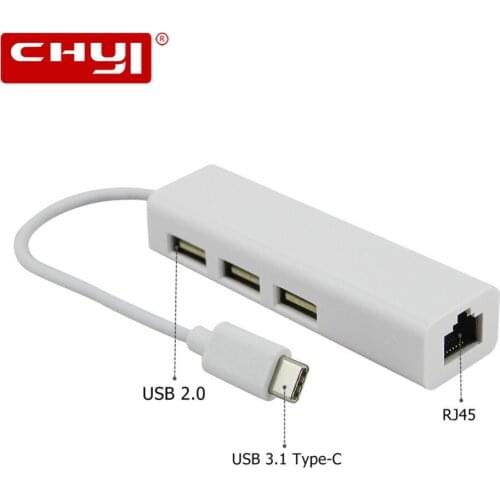 CHYI USB 3.1 Type-C Multi-Function Lan Adapter USB-C RJ45 Ethernet 3Port HUB Router PC Laptop Phone USB 3.0 Splitter Thunderbolt