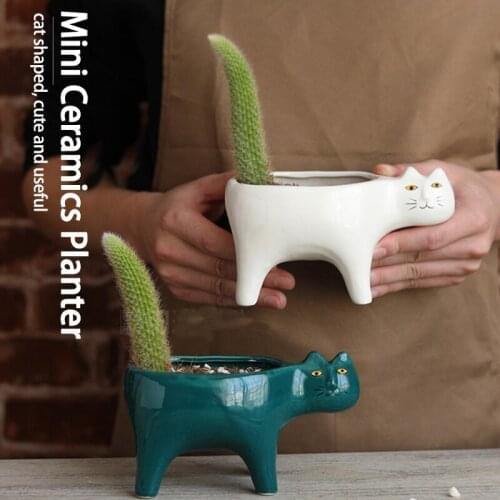 Cartoon Cat Flowerpot Succulent Planter with Drainage Ceramic Plant Flower Pot Garden Cactus Plants Potted Vase