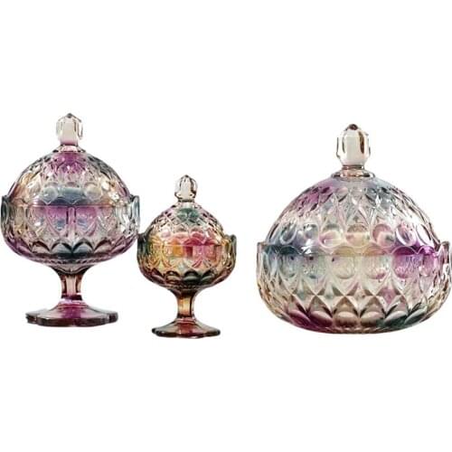 Europe Color Crystal Glass Storage Canned Sugar Cans Luxury Diamond Candy Box colorful dust-proof dessert Bottles candy jars