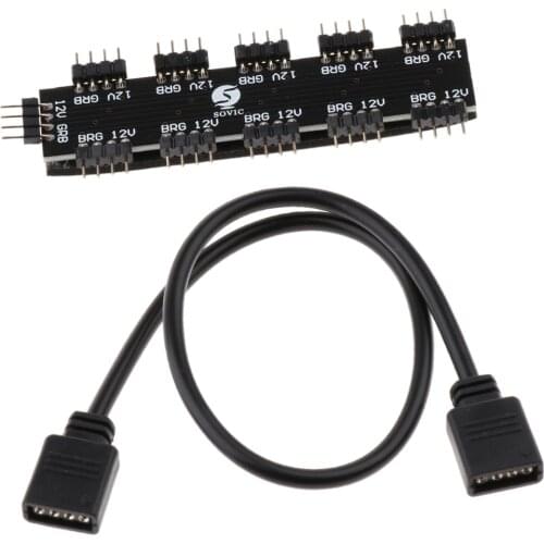 1 Pcs RGB Hub Controller 12V 4-Pin RGB Interface 1-10 Controller Fan Dimming Hub For Universal PC Desktop Computer Motherboards