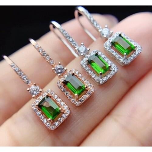 Classic elegant square S925 silver natural green emerald drop earrings natural gemstone earrings women birthday gift jewelry