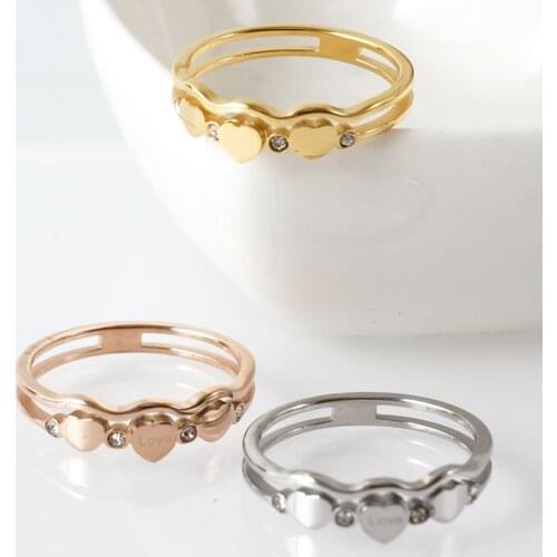 Vintage Cubic Zirconia Women Men Lover Rings Stainless Steel Classic Crystal Two Layers Hollow Trendy Ring Jewelry