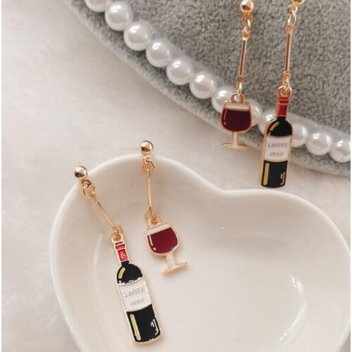 Creative Golden Mini Earrings, Red Wine Earrings, Wine Glass Earrings, Miniature Food Earrings, Jewelry Gifts for Wine Lovers