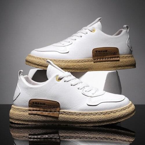Men Vulcanized Shoes Leather Men Shoes Sneakers Trend White Casual Shoe Italian Breathable Leisure Male Sneakers 2021