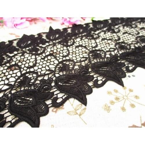 1 Meter 18CM Lace Fabrics Cotton Lace Trim Water Soluble Lace Embroidered Dress Accessory DIY Handmade Black Lace Fabric