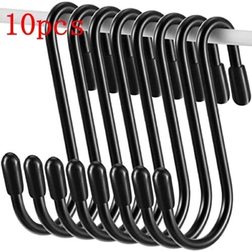 10Pcs Black S Shaped Hooks Hanging Heavy Duty Hanger Kitchen Door Hooks Office Bathroom Coat Bag Potted Plants Storage Holder