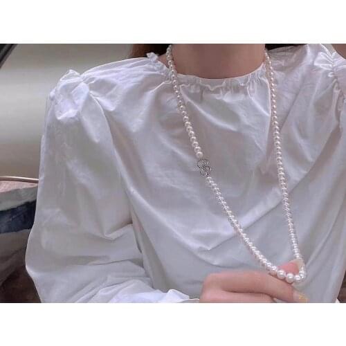 M712 Oval Around 7-8mm Nature Fresh Water White Pearls Pendants Necklaces for Women Fine Birthday Presents