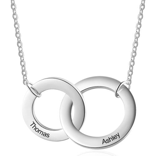 Fashion Personalized Necklaces Stainless Steel Jewelry Hollow Round Pendants Engraved 2 Names Promise Customized Gift for Women