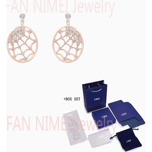 Fashion Jewelry Swa New Precisely Drop-shaped Pierced Earrings Rose Gold Charming Round Spider Web Ice-shaped Romantic Jewelry G