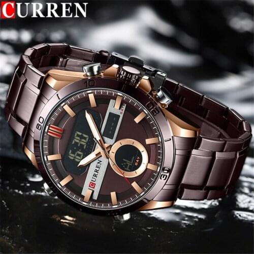 CURREN Sport Men Watch Top Brand Luxury Military Business Male Clock Coffee Stainless Steel Quartz Digital Man Wristwatch 8384