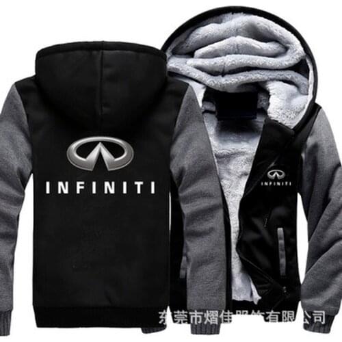Winter Hoodies Men Infiniti logo Jacket Thicken Warm Fleece cotton Zipper Raglan Coat Male Tracksuits H