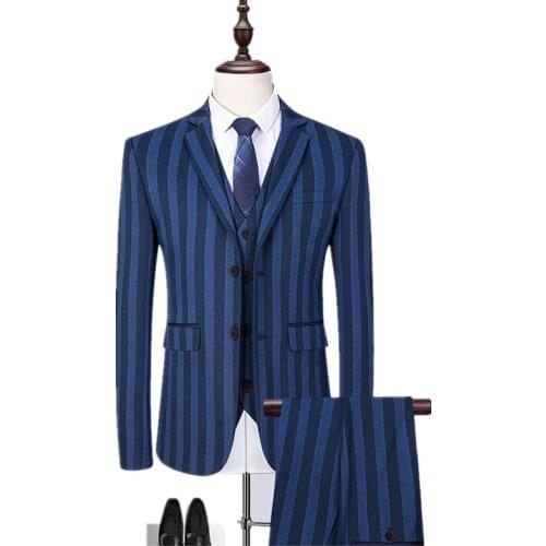 Mens suit mens fashion slim blue suit mens formal wedding party dress mens suit three-piece jacket trousers vest