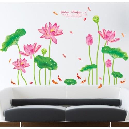 Lotus Flowers Wall Stickers Living Room Sofa Backdrop Wall Decoration Self-adhesive Girl Room Decor Bedroom Decals for Furniture