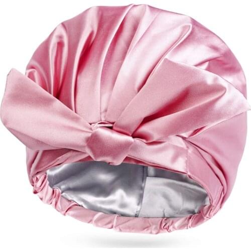 New Women Satin Waterproof Bath Cap Satin Lining Silk Like Bathing Cap Double Waterproof Bath Caps