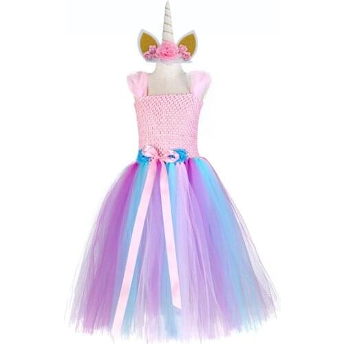 Pastel Tulle Dress Lol Unicorn Birthday Surprise Party Frocks for Girls Flower Lol Girl Dress Lace Sleeveless Long Evening Dress
