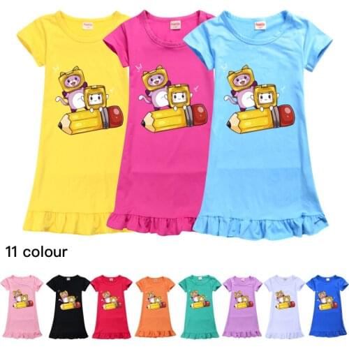 Girls Dress Girls Lankybox Girl Cartoon Pajamas Childrens Home Clothes Baby Clothing Summer New Dresses