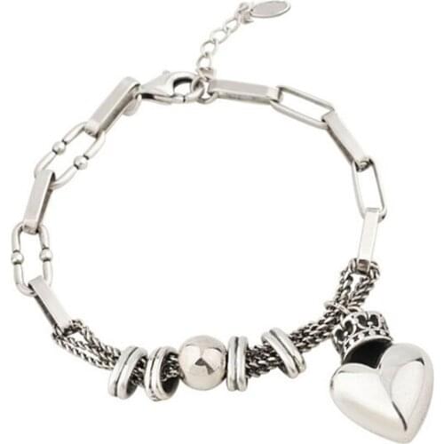 Adjustable Chain Bracelet Jewelry Bangle Heart Pendant Resizable Couple Bracelet For Lover Women Girls Lady Boys Birthday Gift