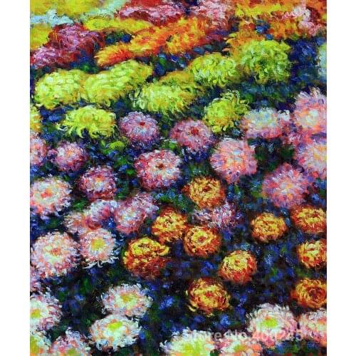 Christmas Gift art on Canvas Bed of Chrysanthemums by Claude Monet Painting High Quality Handmade
