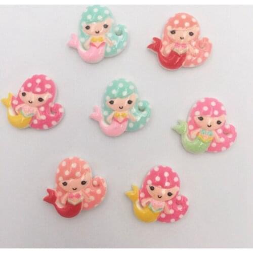 Hand Painted Resin Mix Kawaii Colorful Mini Mermaid Flatback Cabochon Stone 30PCS Scrapbook DIY Decor Home Figurine Craft