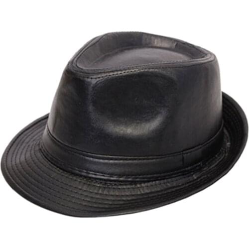 Unisex Pu Leather Jazz Hat Solid Plain Fedoras Hats Black Brown Gentleman Cap Fedora Performance Bowler Formal Hat for Men Women