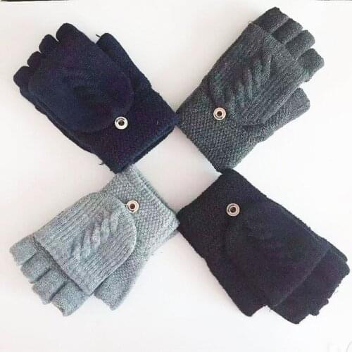 Wool Knitted Fingerless Flip Gloves Winter Warm Flexible Touchscreen Gloves For Men Women Unisex Exposed Finger Mittens Glove