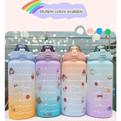 Sports Water Cup 2000ml Large-capacity Gradient Color Retractable Straws with High Temperature Resistance Outdoor Fitness Tools