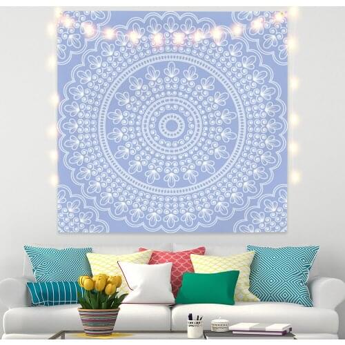 Light Blue Mandala Tapestry India Psychedelic Vine Flower Wall Hanging