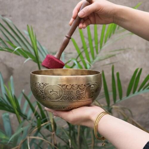Tibetan Buddhist Scriptures Singing Bowl Flower of Life Buddha Bowls Yoga Meditation Sound Therapy Nepalese Crafts