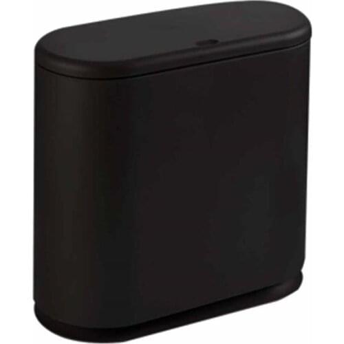 Slim Plastic Trash Can 10L Garbage Can with Press Top Lid,White Modern Waste Basket for Bathroom,Living Room,Office and Kitchen