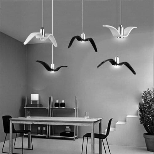 L48-Nordic Creative Seagull Pendant Lamp Black White Industrial Lighting LED Pendant Lamp for StudyRoom Bedroom Coffee Bar Foyer