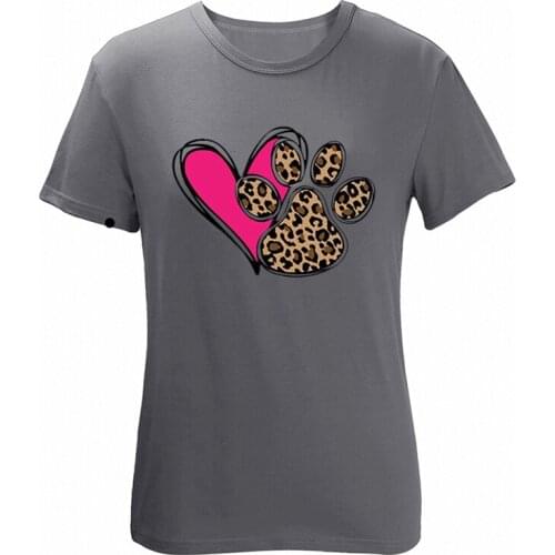 Womens Fashion Casual Valentines Day Love Leopard Print Short Sleeve T-Shirt Top