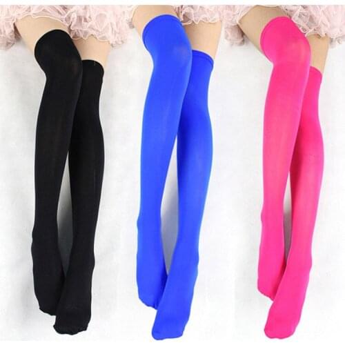 Women Sexy Mesh Sheer Thigh High Hold-ups See Through Stockings Pantyhose Exotic Apparel Socks Hosiery Candy colors
