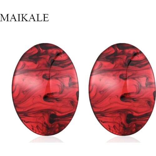 MAIKALE Simple Big Acrylic Resin Oval Stud Earrings for Women Geometry Tortoiseshell Gifts New Acetate Brincos