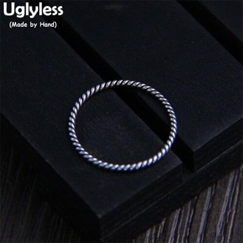 Uglyless Real S925 Sterling Thai Silver Women Personalized Twsited Finger Rings Ultra-thin Joint Ring Weave Texture Fine Jewelry