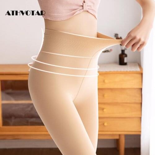 ATHVOTAR Winter Warm Leggings Women Thick High Stretch Leggings Sexy Translucent Women Skin Color Autumn Solid leggins