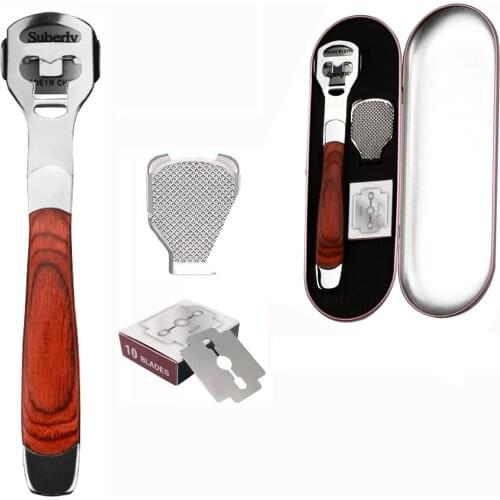 1 Set Foot Skin Shaver Stainless Steel Corn Cuticle Cutter Wooden Handle Dead Skin Remover Rasp Pedicure Feet Files 10 Blades