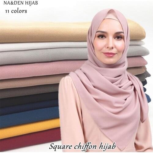 1PC NEW square hijabs bubble chiffon scarf solid color shawl women muslim scarfs fashion hijab muslim headwrap foulard 10pcs/lot