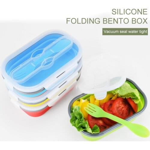 1 Pc Portable Silicone Foldable Lunch Box Picnic Camping Rectangle Outdoor Box Food Storage Container Bento Microwavable Kitchen
