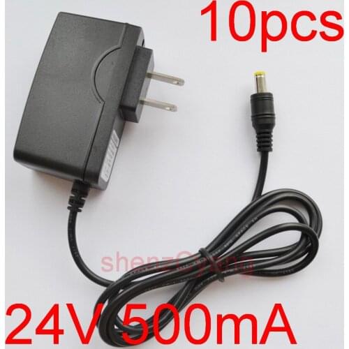10PCS 24V 500mA High quality, IC program AC 100V-240V Converter Adapter DC 0.5A Power Supply US Plug DC plug 5.5mmx2.1-2.5mm