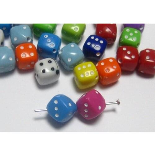 100 Mixed Colour Acrylic Cube Dice Beads 8X8mm Dice-Drilled