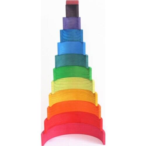 12Pcs Rainbow Blocks Wooden Toys For Children Kid Creative Montessori Building Blocks Rainbow Stacker Educational Toy Gift