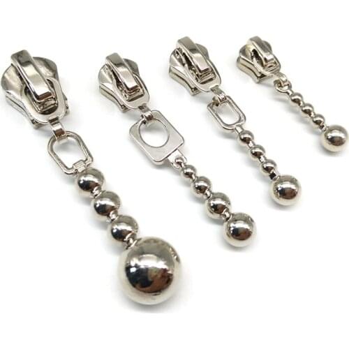 20pcs/lot, New Arrival Silver Color Electroplating Sweet Beads Zipper Puller for 3#, 5# and 8# Zippers, Zip Repair Kits