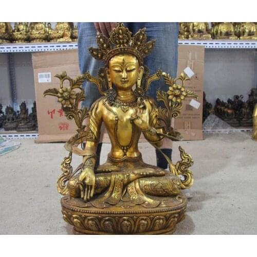 30" Tibet Bronze Copper Buddhism White Tara Kwan-yin Bodhisattva Guan Yin Statue