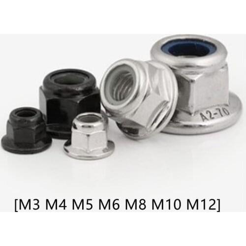 5-50pcs m3 m4 m5 m6 m8 m10 m12 steel with black / stainless steel 304 flange nylon lock nut nuts