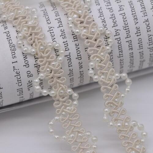 50Yds New Wave Korean Handmade Beaded Pearl Lace Riboon Clothing Skirt Accessories Curved Lace Trim Webbing Headdress Decoration