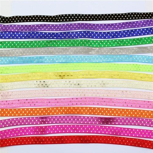 5yds,5/8" Hot gold Dots Over Elastic Stretch Foldover FOE Elastics for Hair Ties Headbands Hair Bow Clip,E-20514-1013