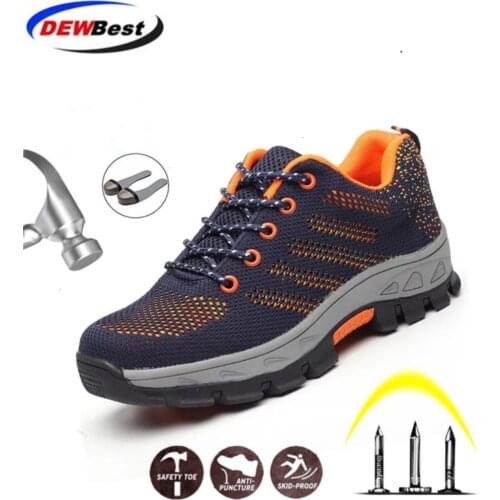 DEWBEST Mens Womens Breathable Safety Shoes Steel Toe Work Boots Outdoor Anti-slip Steel Puncture Proof Construction Boots