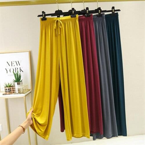 2020 New Spring Summer Modal Wide Leg Pants Women Casual Solid Color High Waist Pants Elegant Office Lady Trousers Pantalon Femm