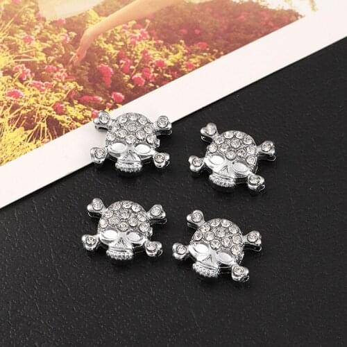 8mm Crystal Skull Slide Charms Flat Hole Metal Beads Keeper Fit 8mm Stainless Steel Mesh Bracelets DIY Jewelry Making