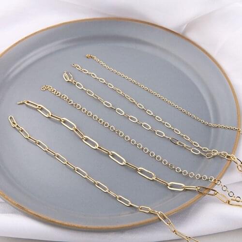 1pcs Half meter sell necklace tassel basic wild copper plated real gold 18K color oval long chain DIY handmade jewelry material